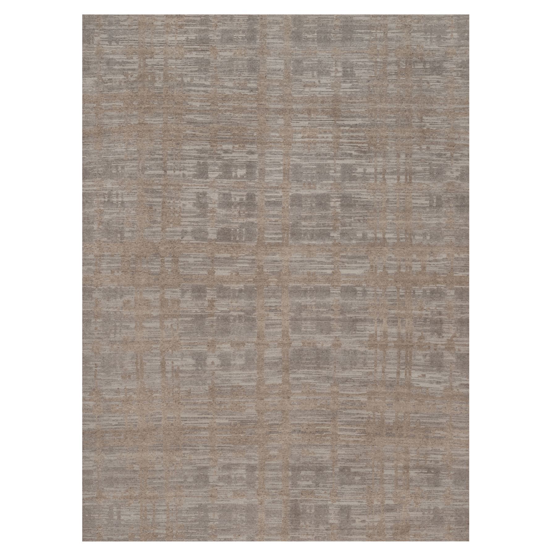 Amphora Brown, Modern Criss Cross Erased Design, Hand Knotted, Hand Spun Undyed Natural Wool, Oriental Rug